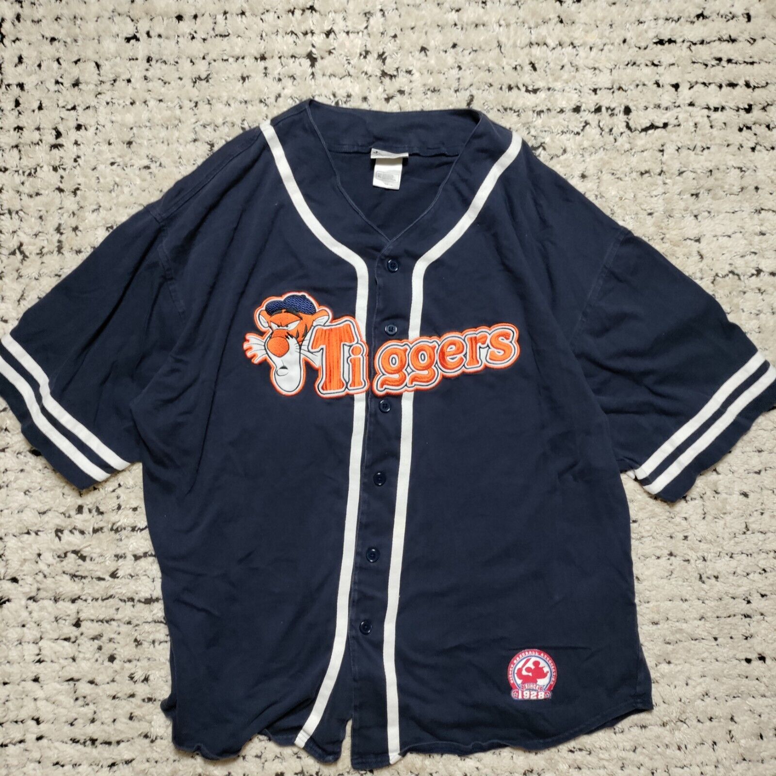 Vintage Disney Tigger Baseball Jersey XL Blue Button Up Embroidered 90s