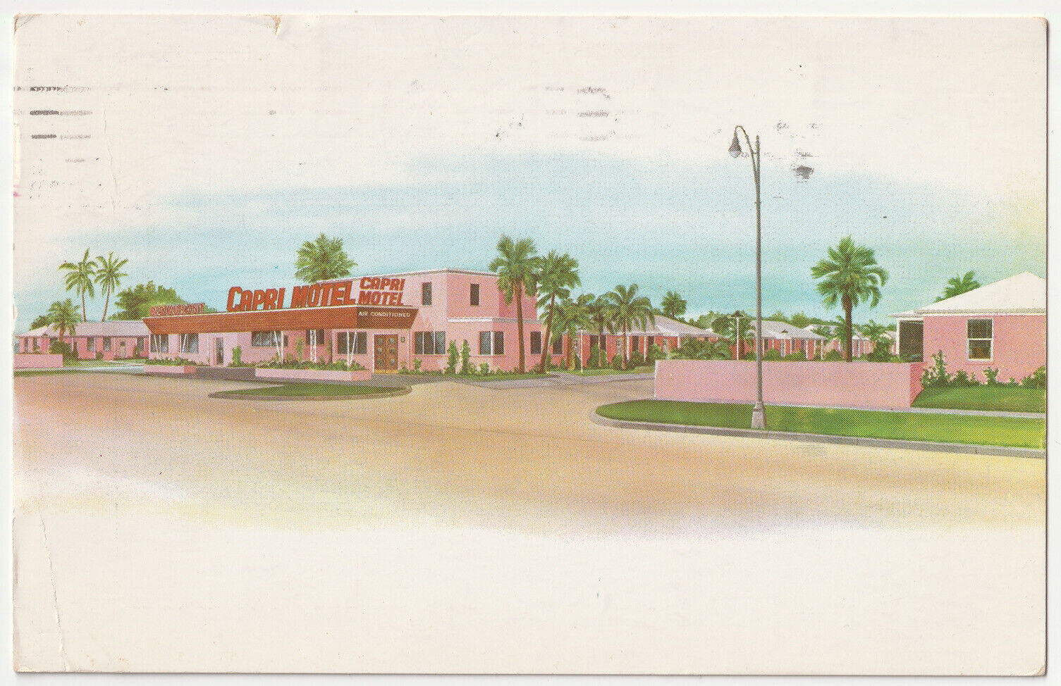c1950s MCM  Pink Capri Motel & Restaurant Jacksonville Florida FL VTG Postcard