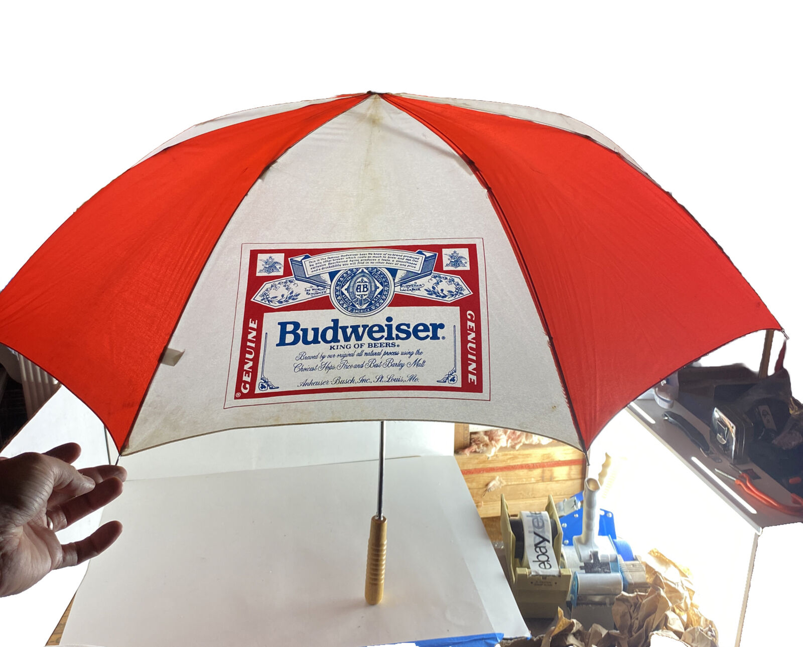 Vintage Budweiser Umbrella Bud King of Beers 35” Red White