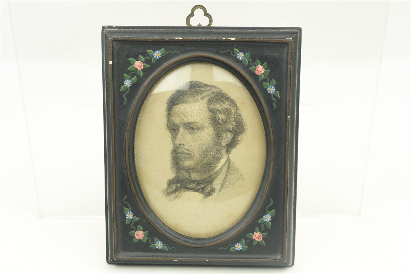 Antique Post Civil War Maj. Theodore Winthrop Civilian Engraving Painted Frame