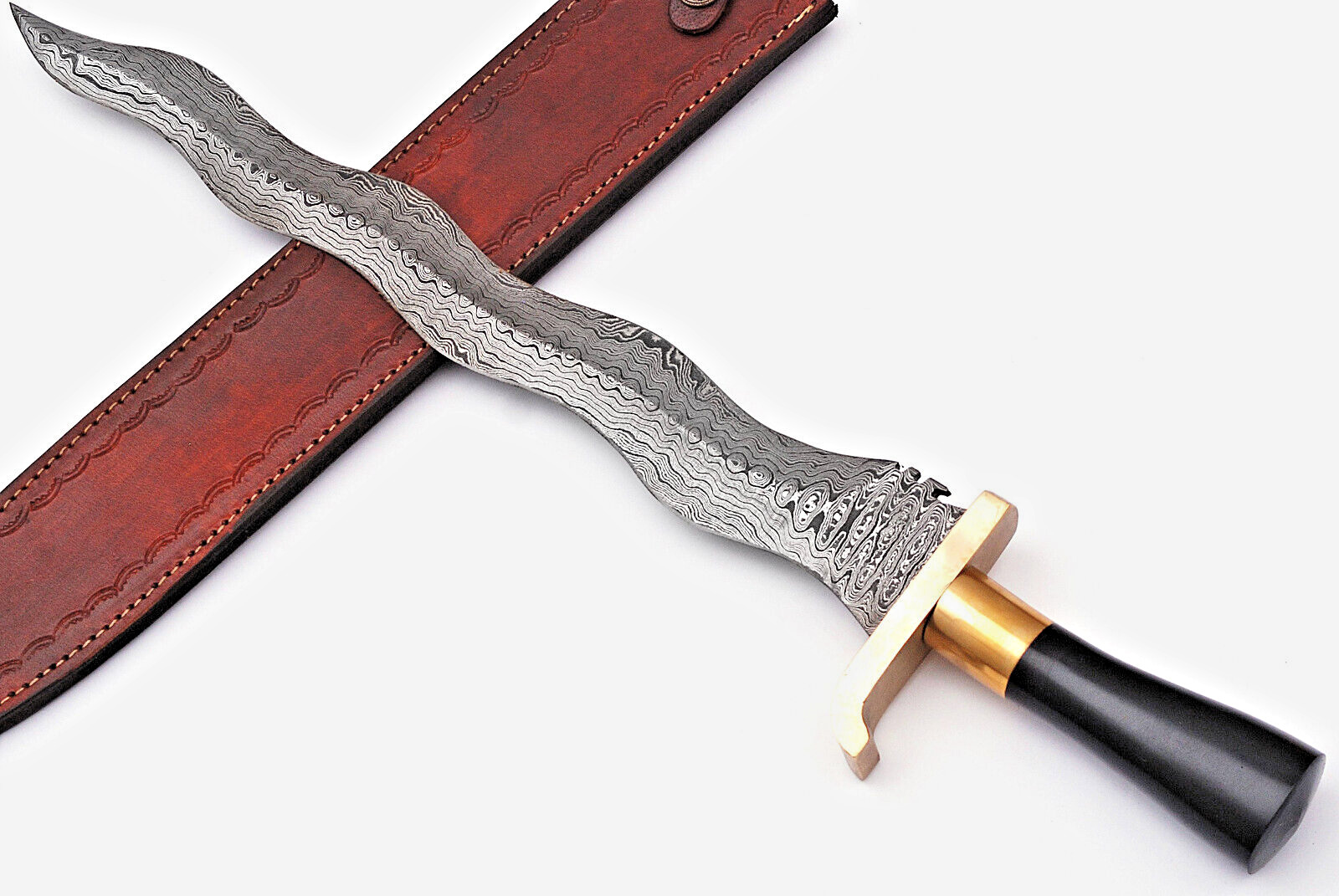 Flamberge Warrior Damascus Sword Custom Made - Hand Forged Damascus Steel 1674