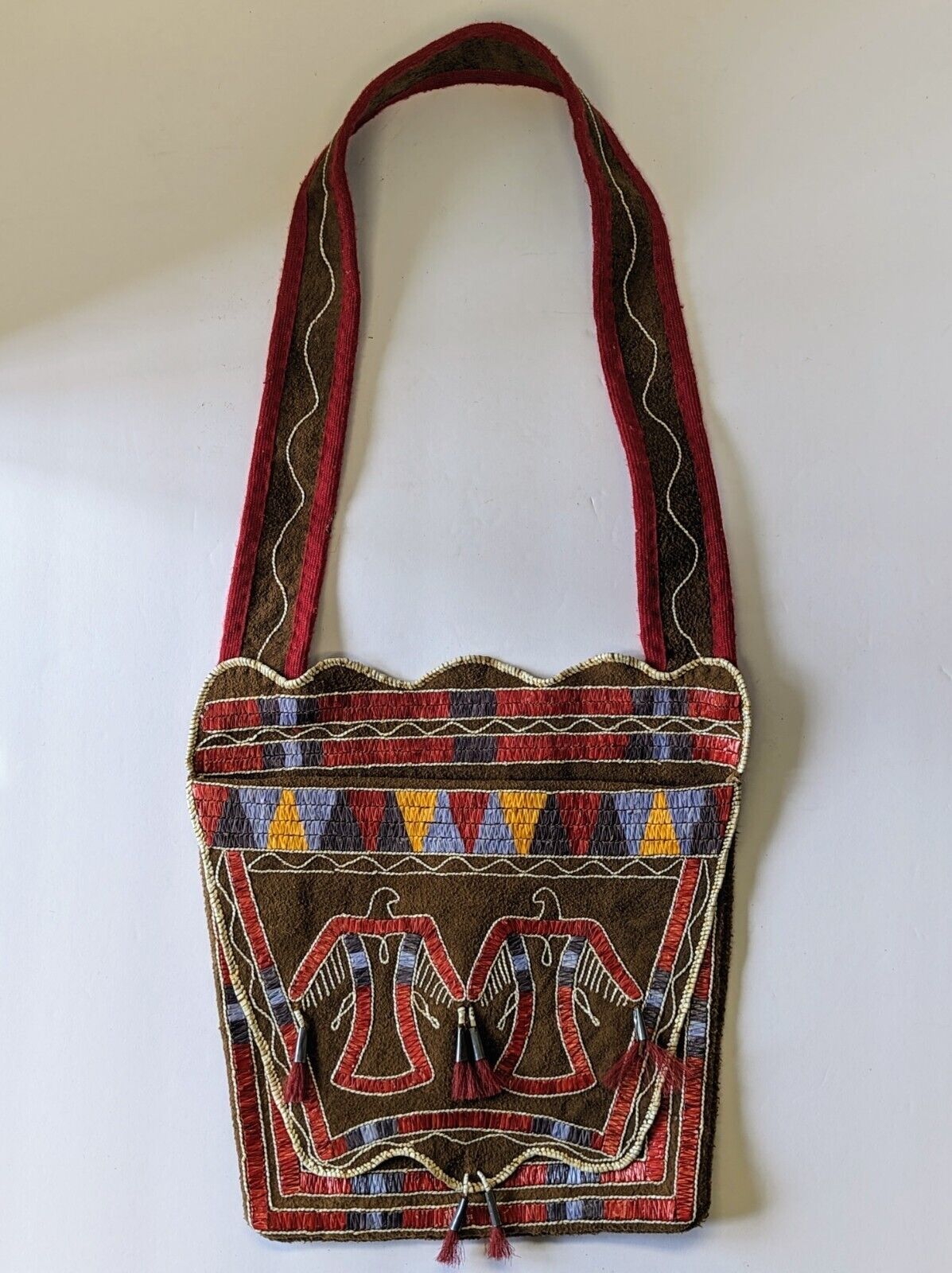 Quilled Eastern Great Lakes Style Braintan Leather Bandolier Bag by Janet Conner