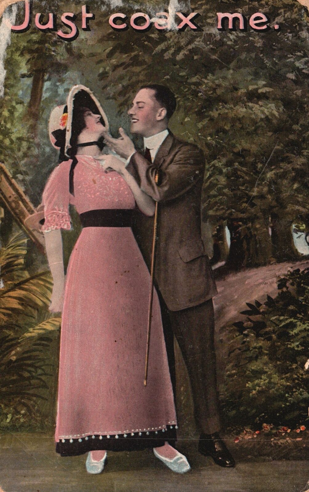 Vintage Postcard 1914 Lovers Couple Dating Happy Moments Just Coax Me