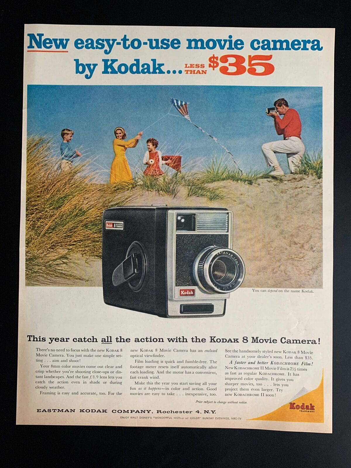 Vintage 1962 Kodak 8 Movie Camera Print Ad
