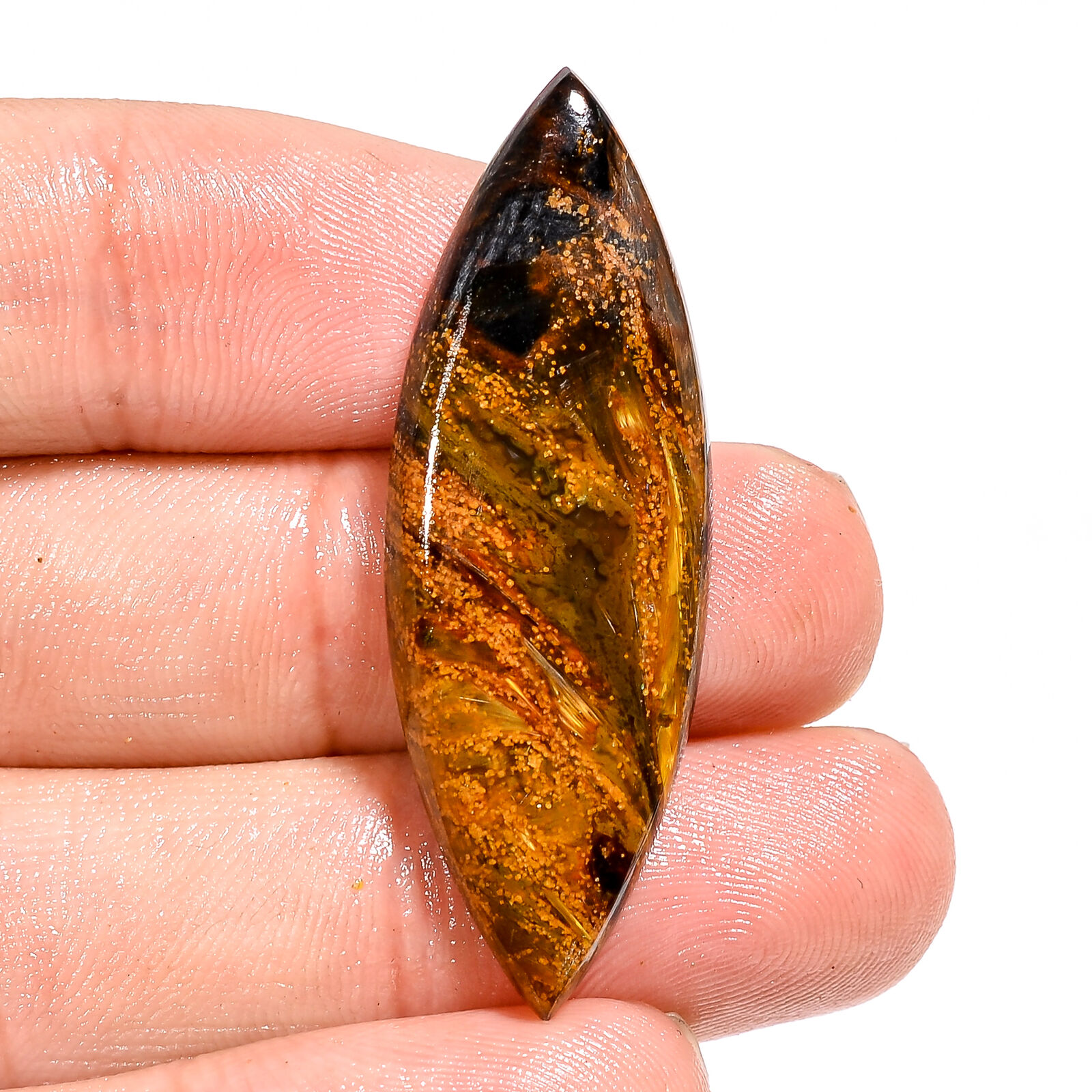 24.00 Cts. Natural Chatoyant Pietersite 42X15X5 MM Marquise Cab Loose Gemstone