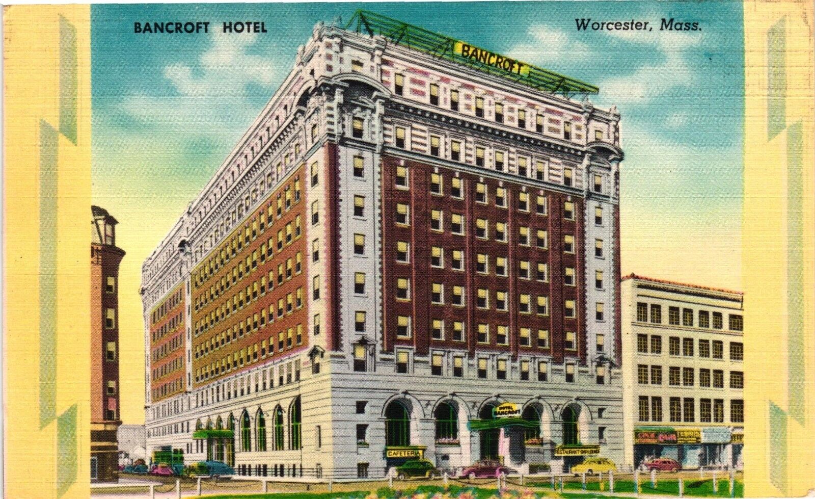 Bancroft Hotel Stret View Worcester Massachusetts MA Postcard Linen C1930