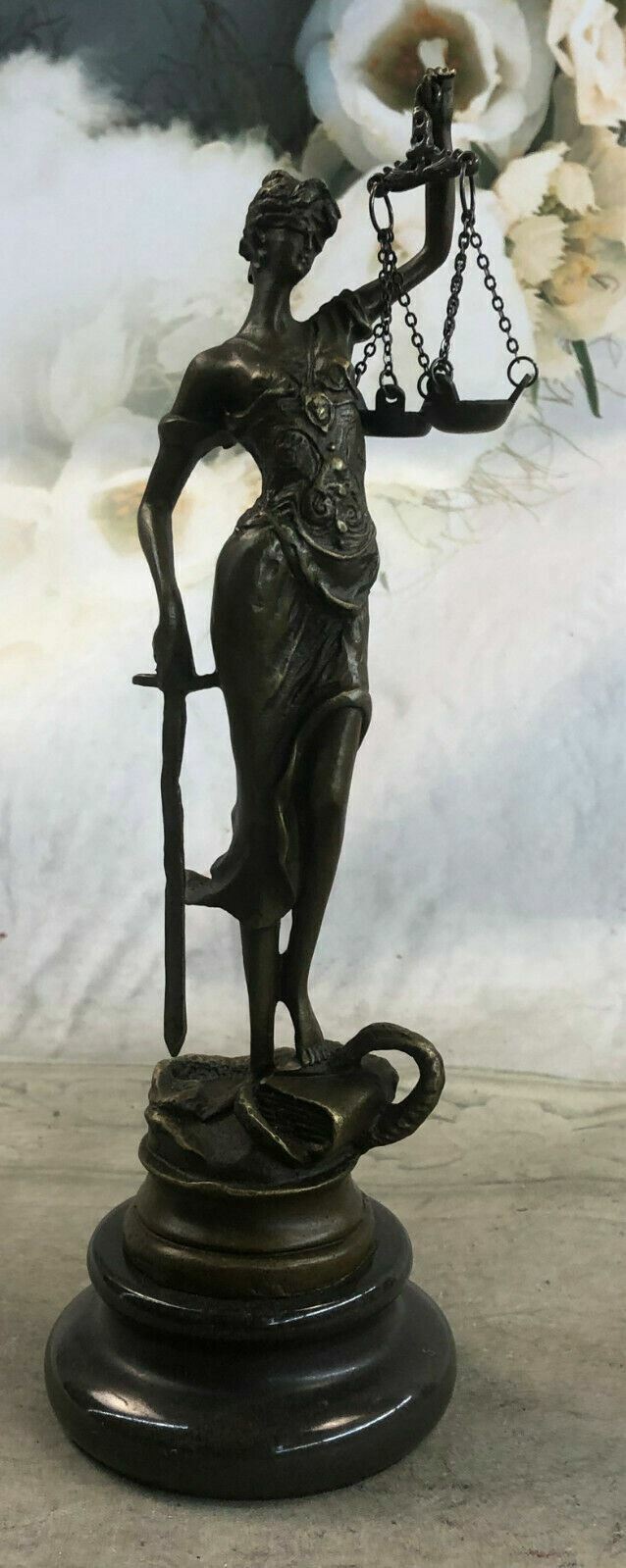 Real Bronze Statue Marble Lady Blind Justice Scales Law Sculpture Marble Statue