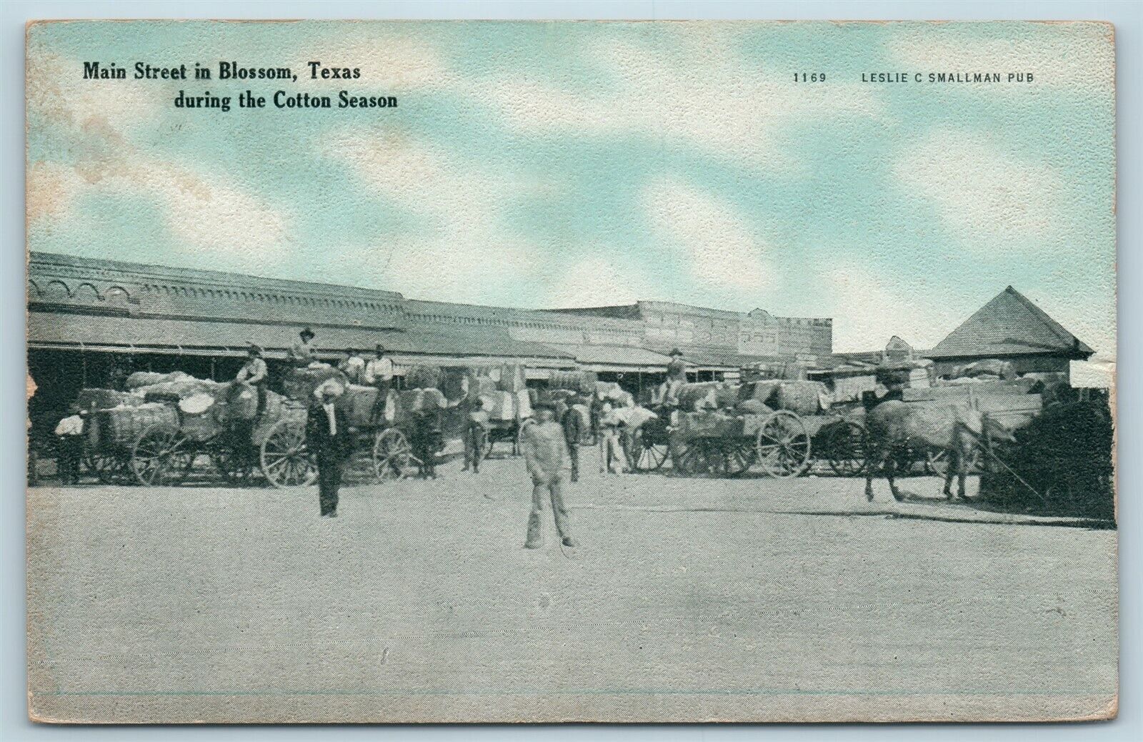 Postcard Blossom Lamar County Texas Main Street During Cotton Season 1908 AG18