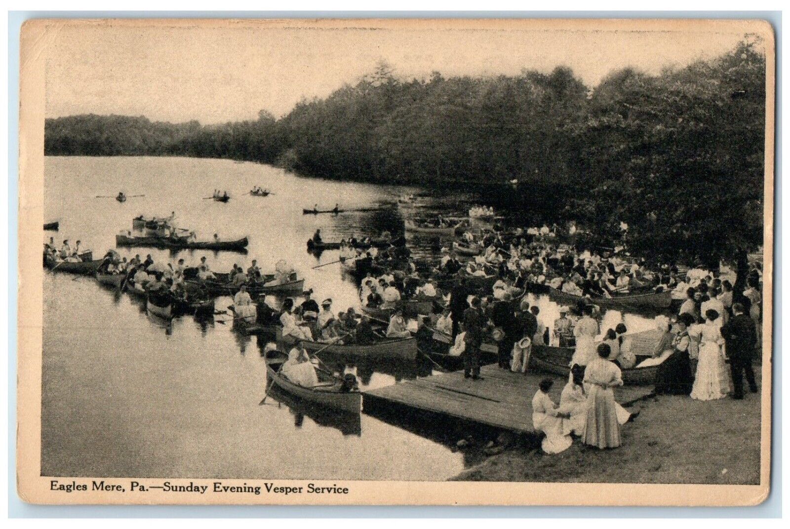 1915 Sunday Evening Vesper Service Eagles Mere Pennsylvania PA Antique Postcard
