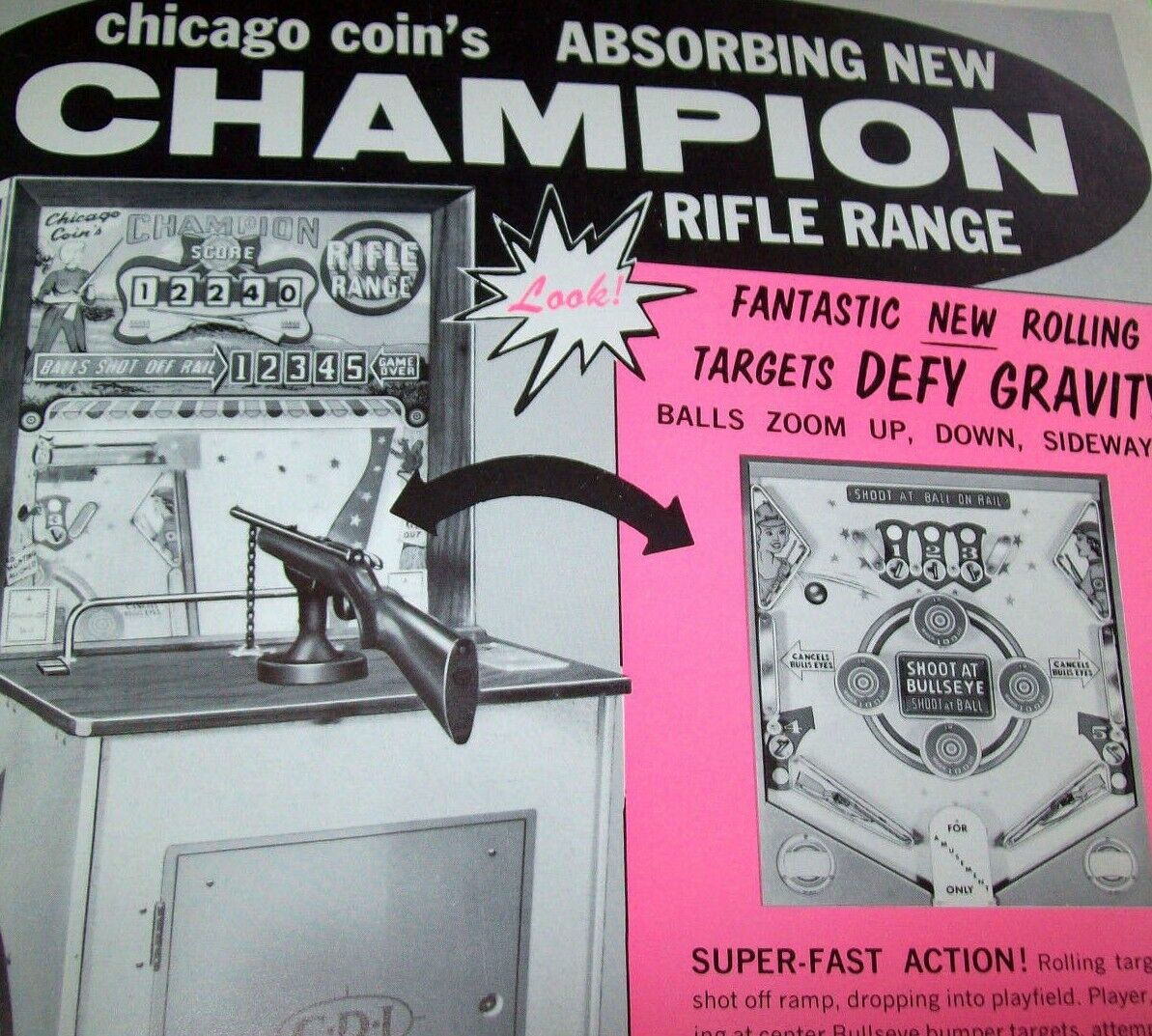 Champion Rifle Gun Range FLYER Original NOS Chicago Coin 1962 Pinball Game Art
