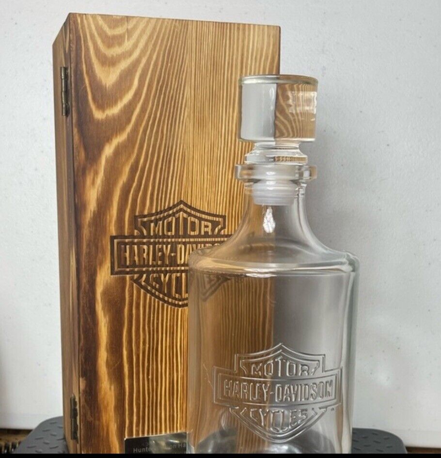 Hunter’s Moon Harley Davidson Classic Wooden Box & Glass Decanter Lafayette, IN