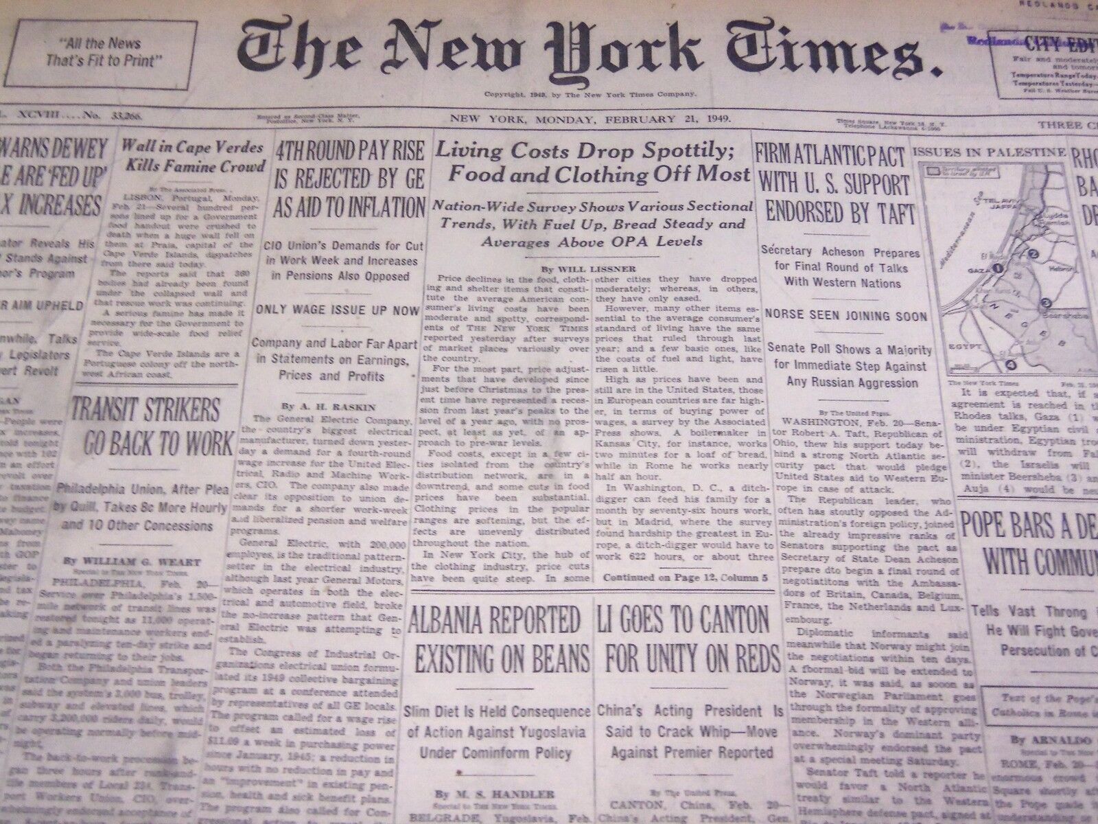 1949 FEB 21 NEW YORK TIMES - ISRAELIS TO BE EXCHANGED FOR PALESTINE - NT 2653