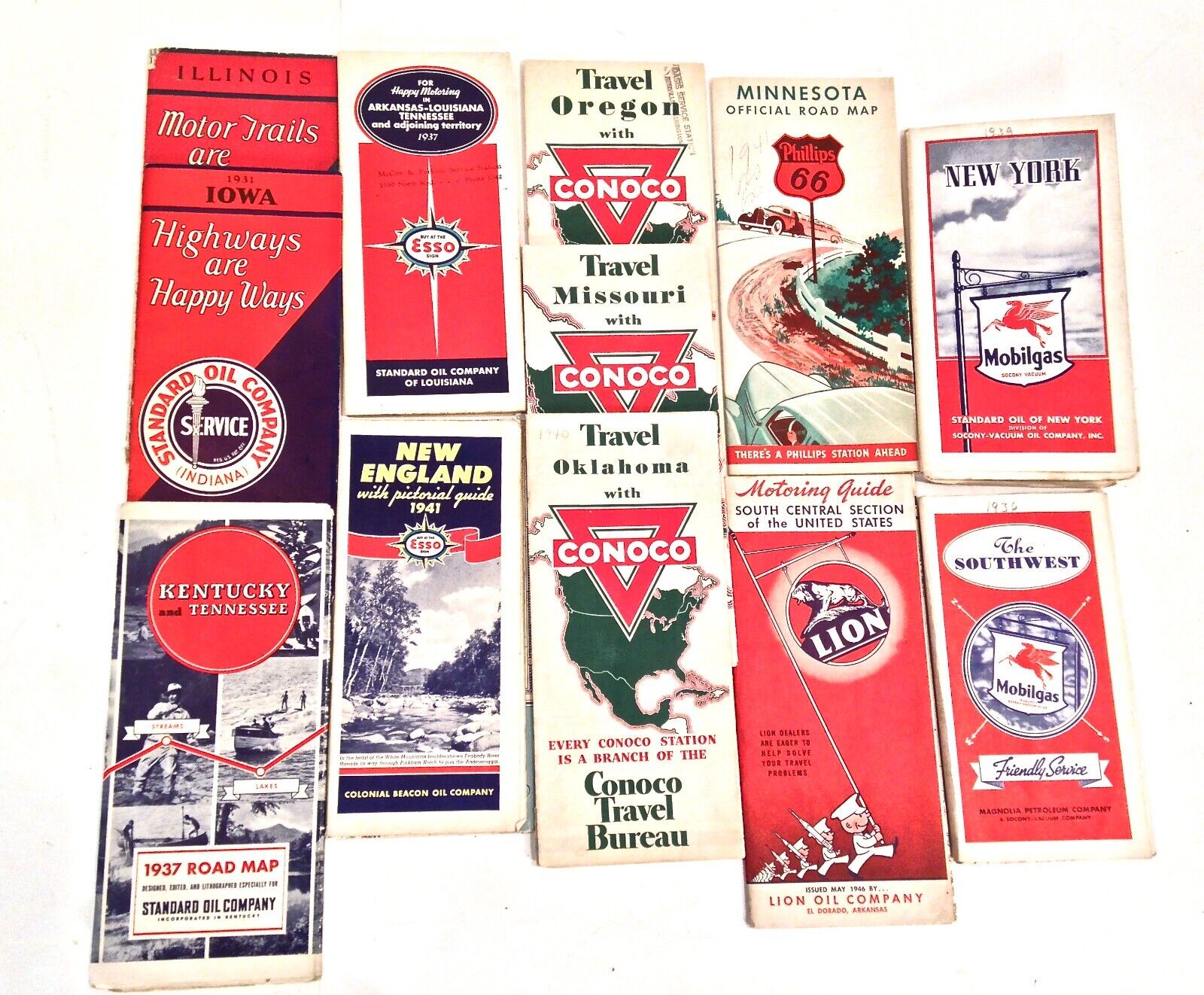 Vintage 1930s 40\'s Major Oil Companies Advertising Road Maps Lot Of 12 LOOK READ