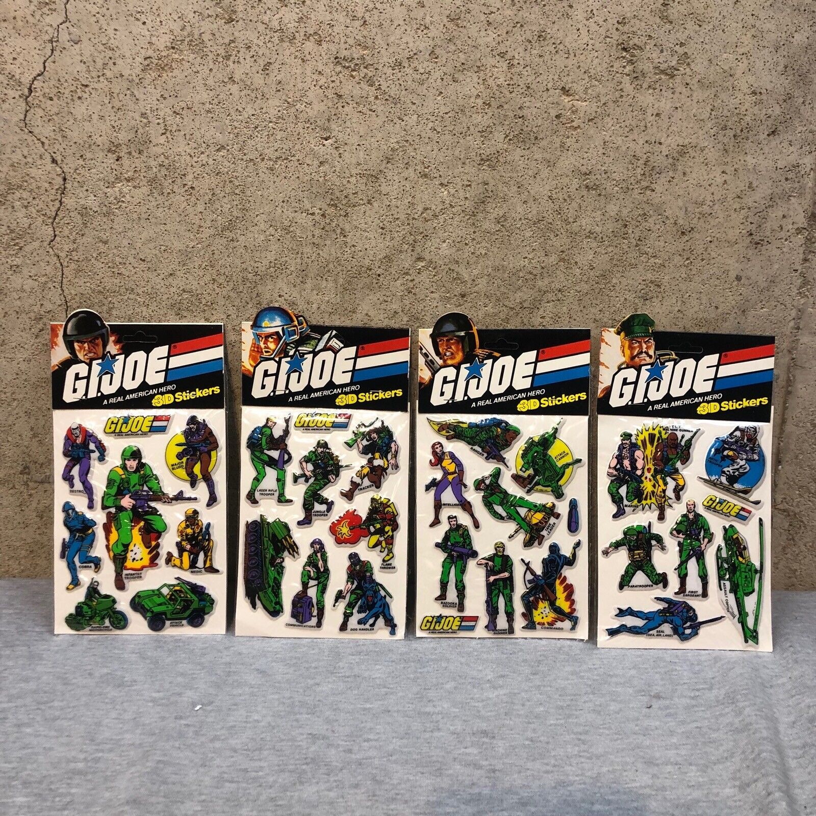 NEW Vtg Lot 4 GI Joe 3D Collector Puffy Sticker Lot Set SEALED Taiwan 1984 Our W