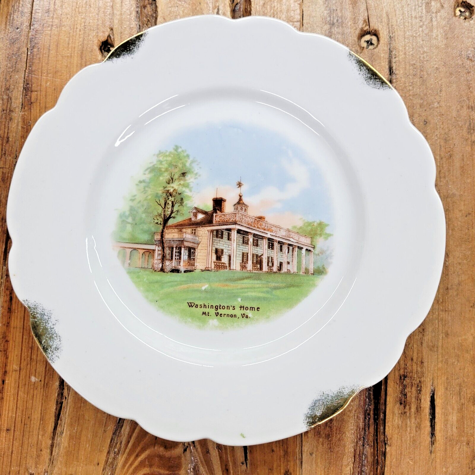 Antique Washington\'s Home Souvenir Cabinet Plate Bavaria GH Crown Scalloped 6.5\