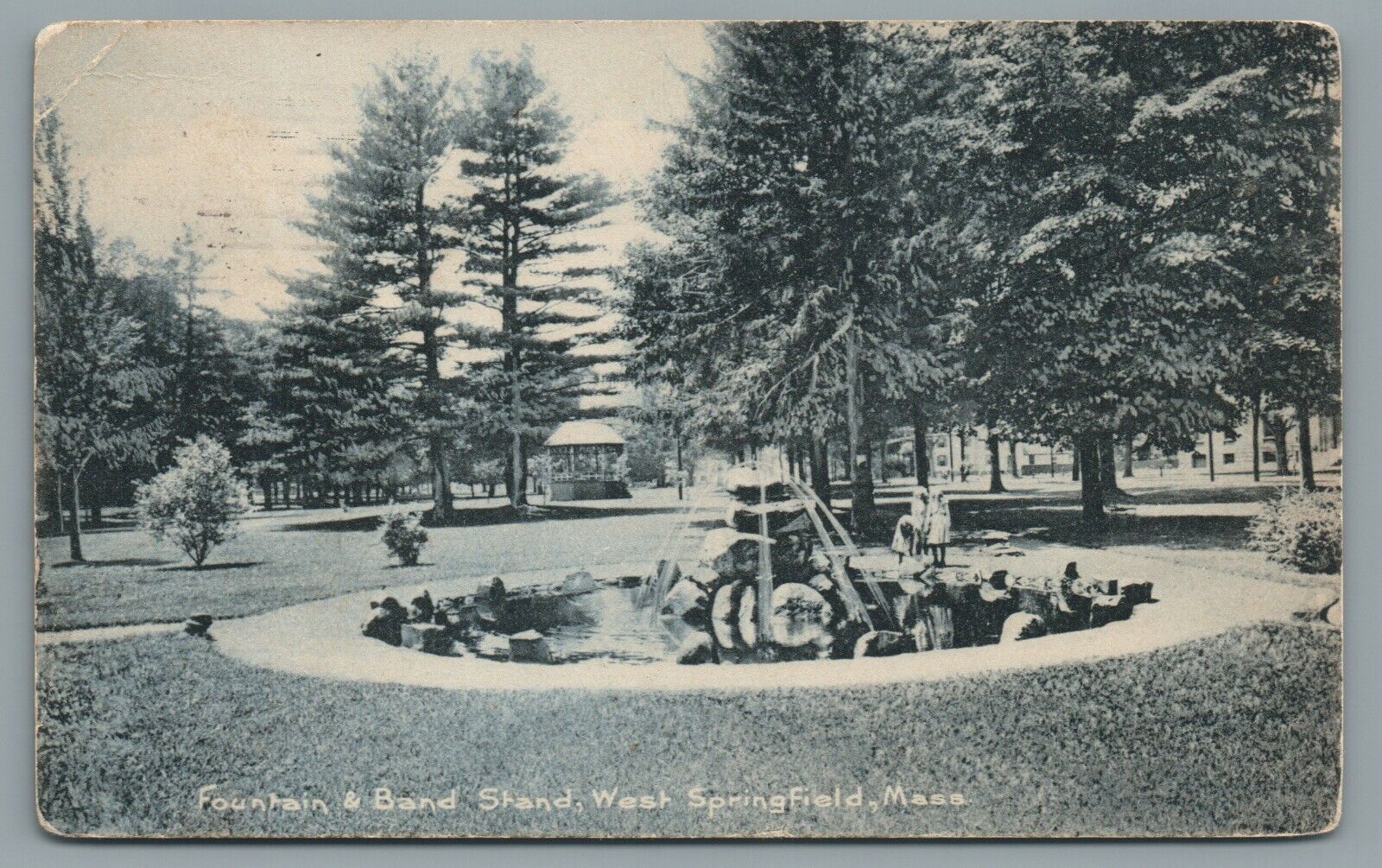 Fountain & Band Stand West Springfield Mass Vintage Postcard c1909