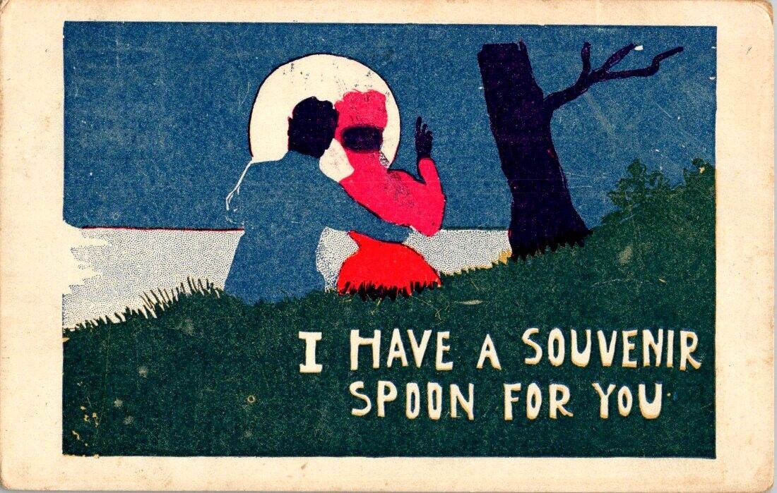 vintage postcard-comical I HAVE A SOUVENIR SPOON FOR YOU posted 1907