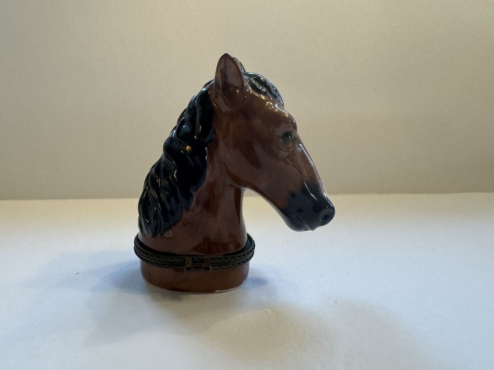 Porcelain Brown Horse Head Trinket Box