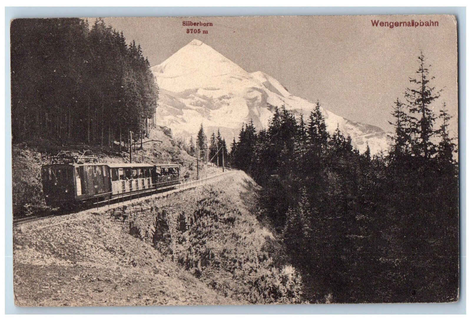 Wengernalp Switzerland Postcard Silverhorn Glacier Mountain Railway Train 1926