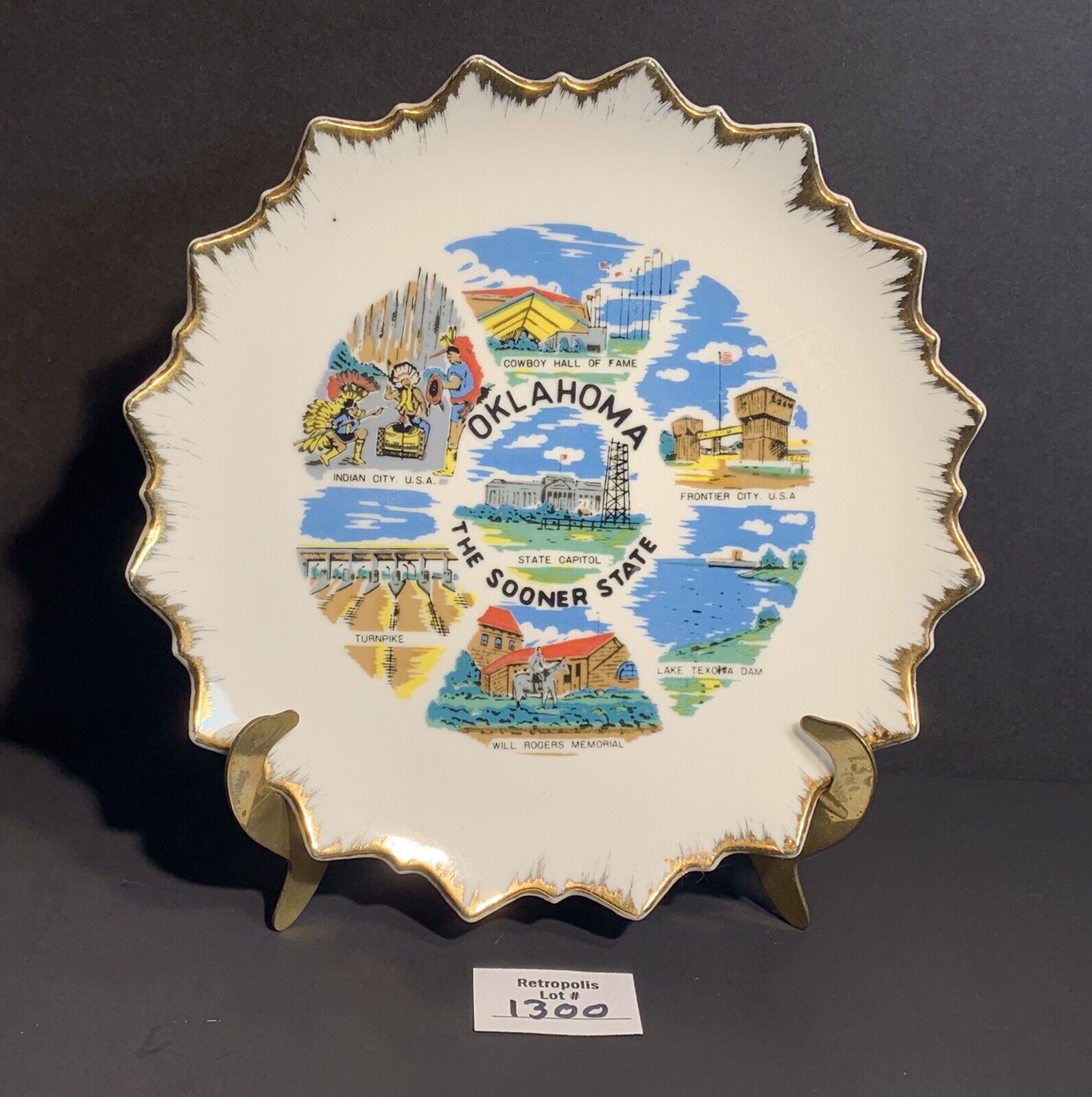 Vtg Oklahoma The Sooner State Ceramic Souvenir 8” Plate