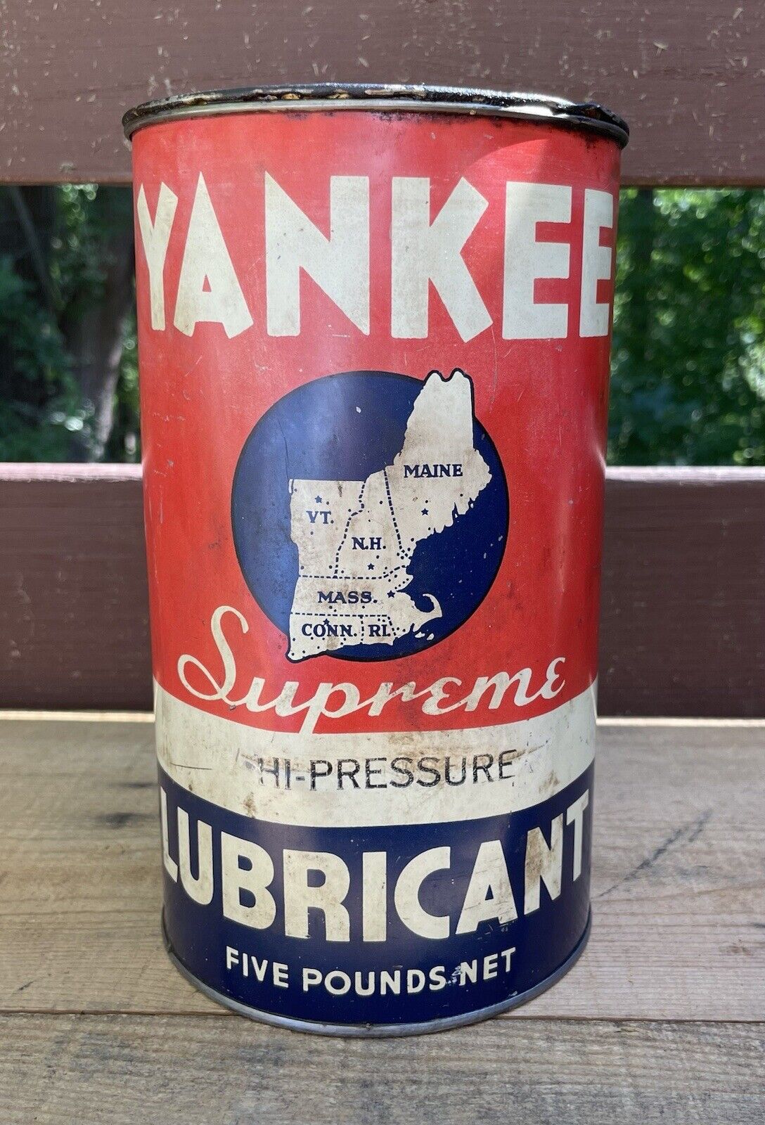 ULTRA RARE Early 5 Lb Yankee Supreme Lubricant Tin Can Gas & Motor Oil