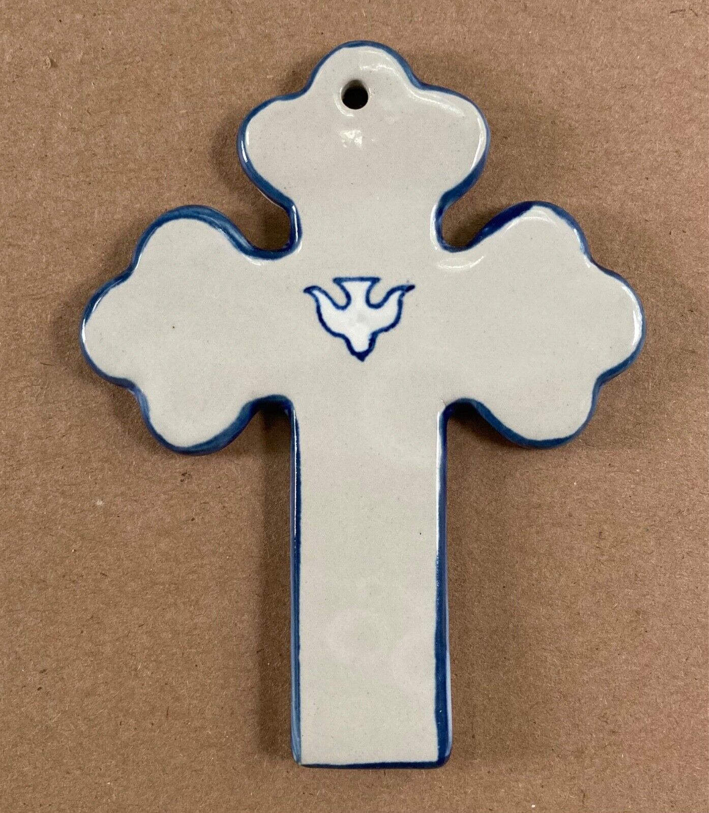 Louisville Stoneware Cross with White Dove ~ Hole for Hanging Measures 5” x 4”