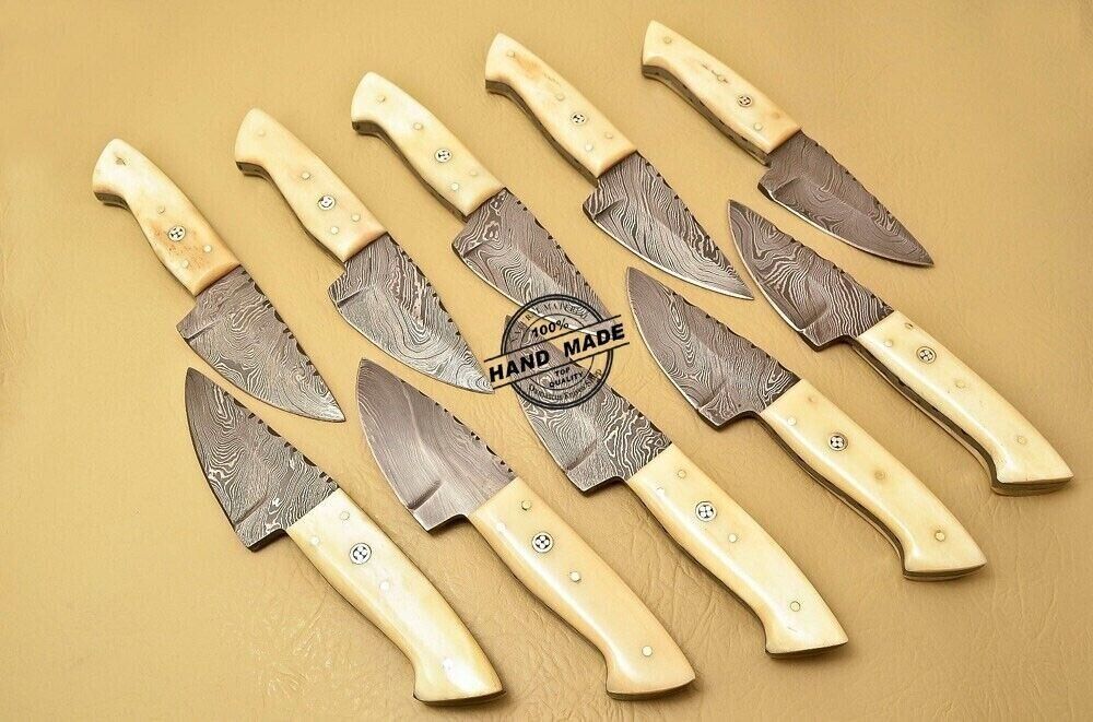 lots of 10 Damascus steel cow boy knives 8 inches with leather sheath