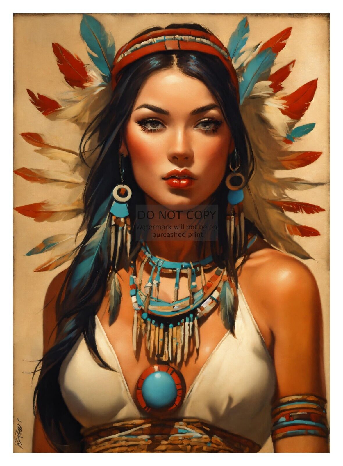 GORGEOUS YOUNG NATIVE AMERICAN LADY FEATHERS 4X6 FANTASY PHOTO