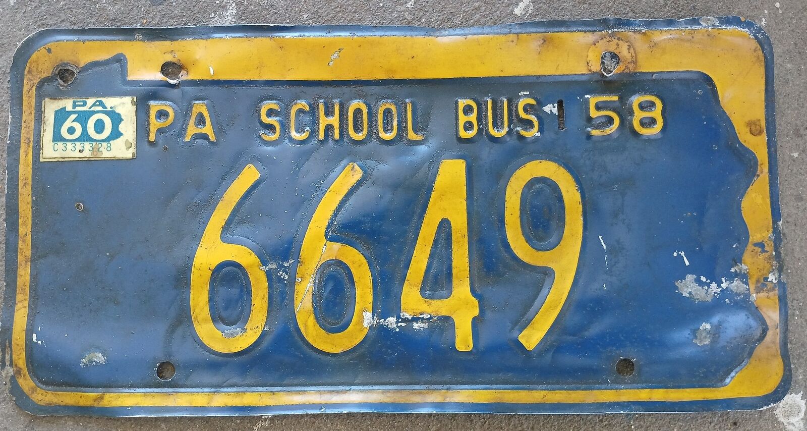 1958 Pennsylvania  School Bus License Plate, 6649 12\