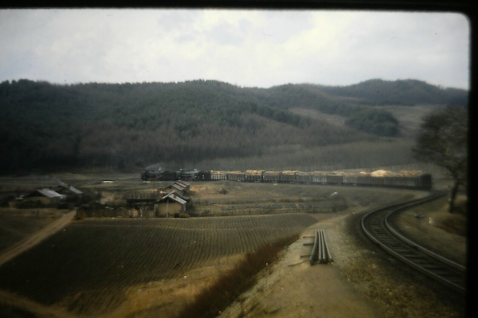 1989 Original 35mm Slide Nacha China Steam Train Engine Railroad Buildings