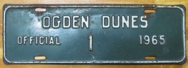 Indiana 1965 TOWN of OGDEN DUNES License Plate # 1