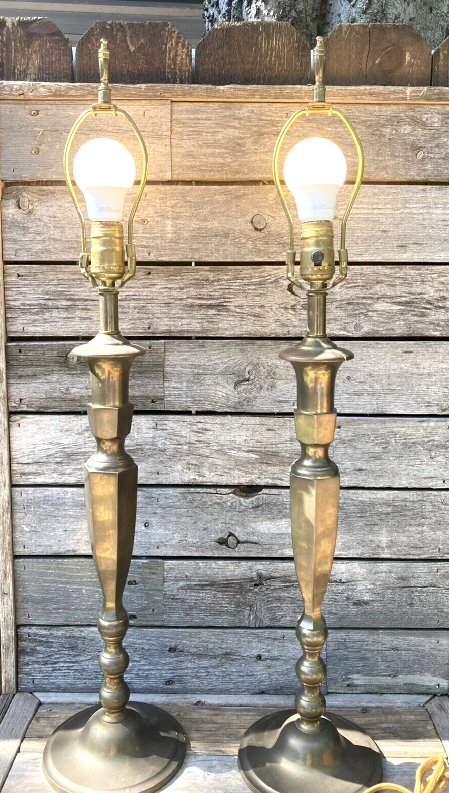 Pair of Vintage Antique Brass 30'' Table Lamps w/Vintage Plugs & Cords-Hong Kong