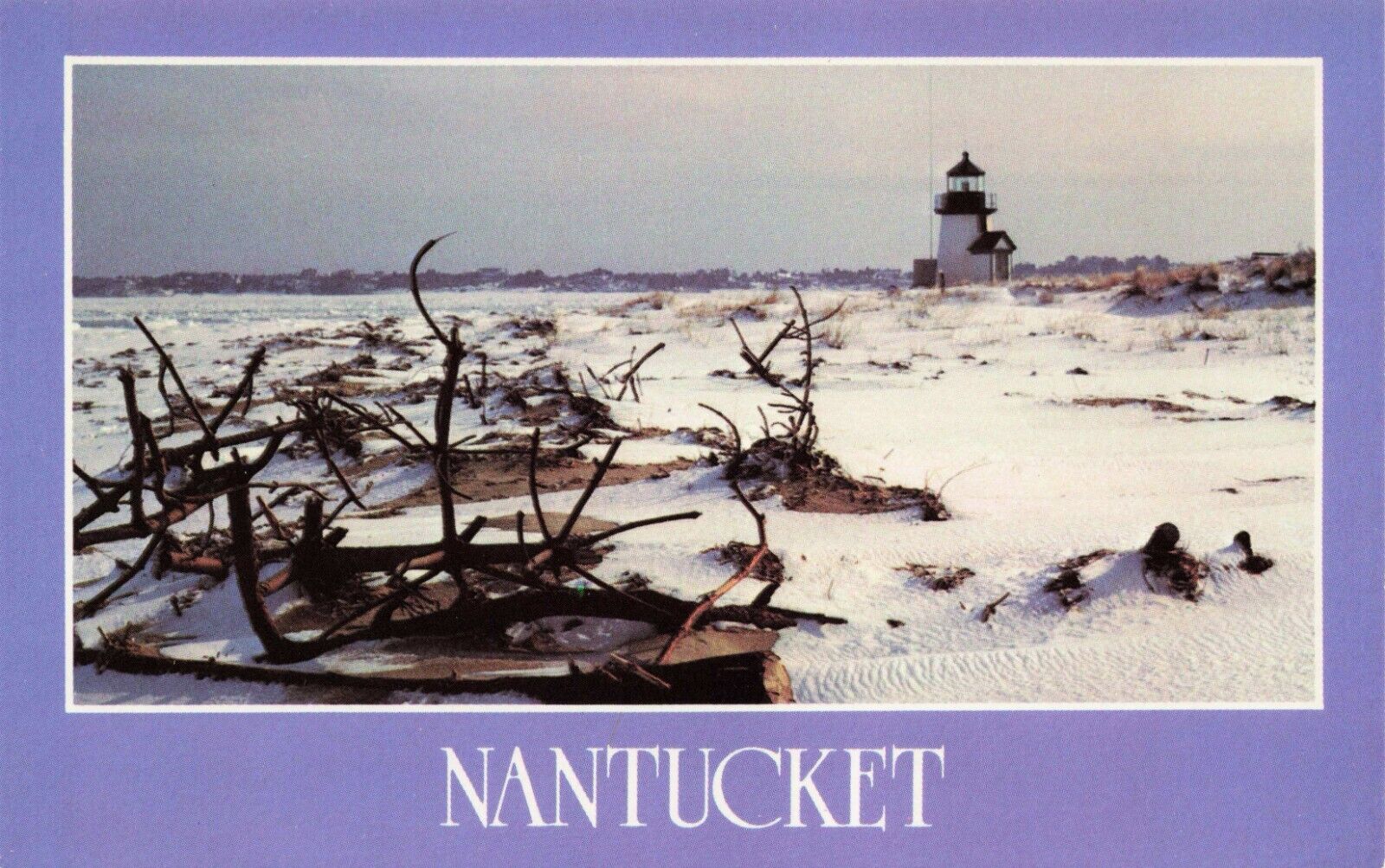 Postcard Winter Time at Brant Point Lighthouse Nantucket Massachusetts MA VTG