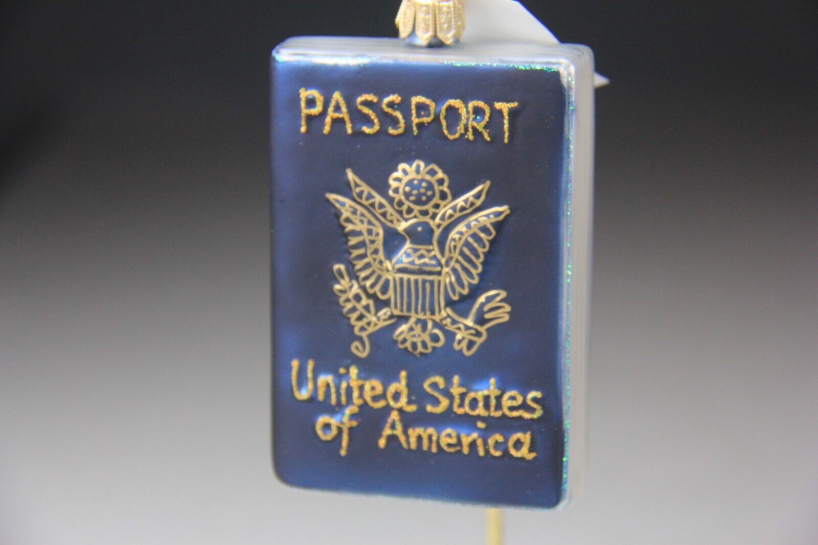NORDSTROM AT HOME US PASSPORT BLOWN GLASS ORNAMENT W/ BOX MADE IN POLAND