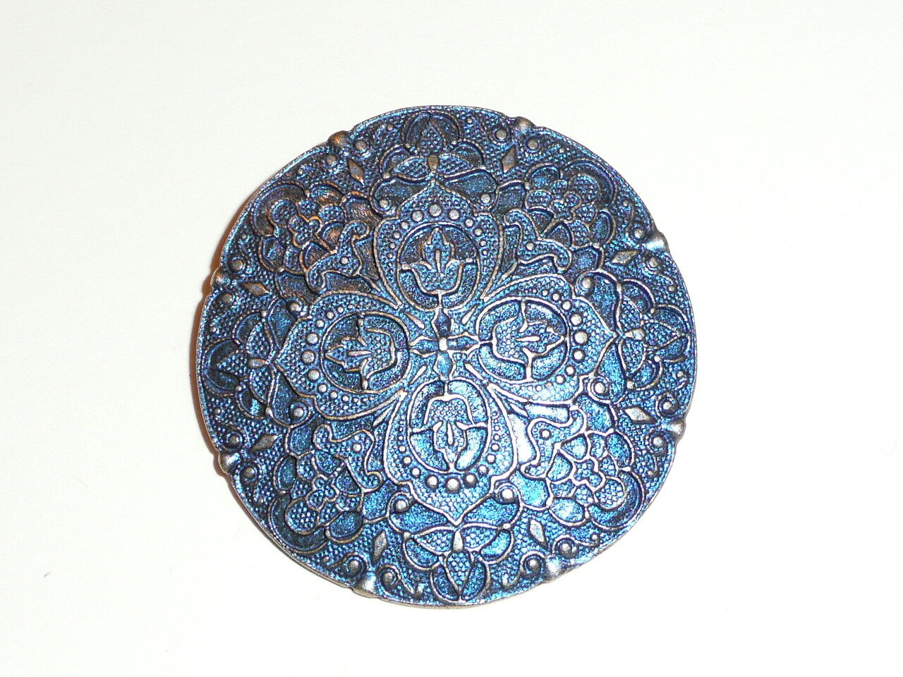 Gorgeous Large Blue Floral Antique Repro Metal Shank Button 1-9/16\