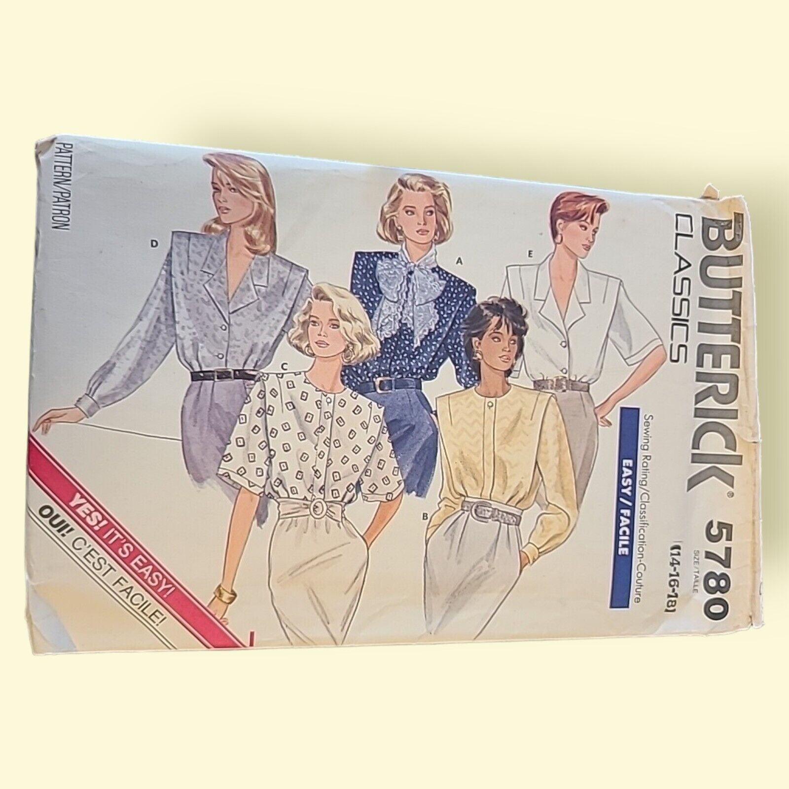 Butterick Classics  Sewing Pattern  #4032,  Sizes:  14-16-18,    Misses'  Blouse