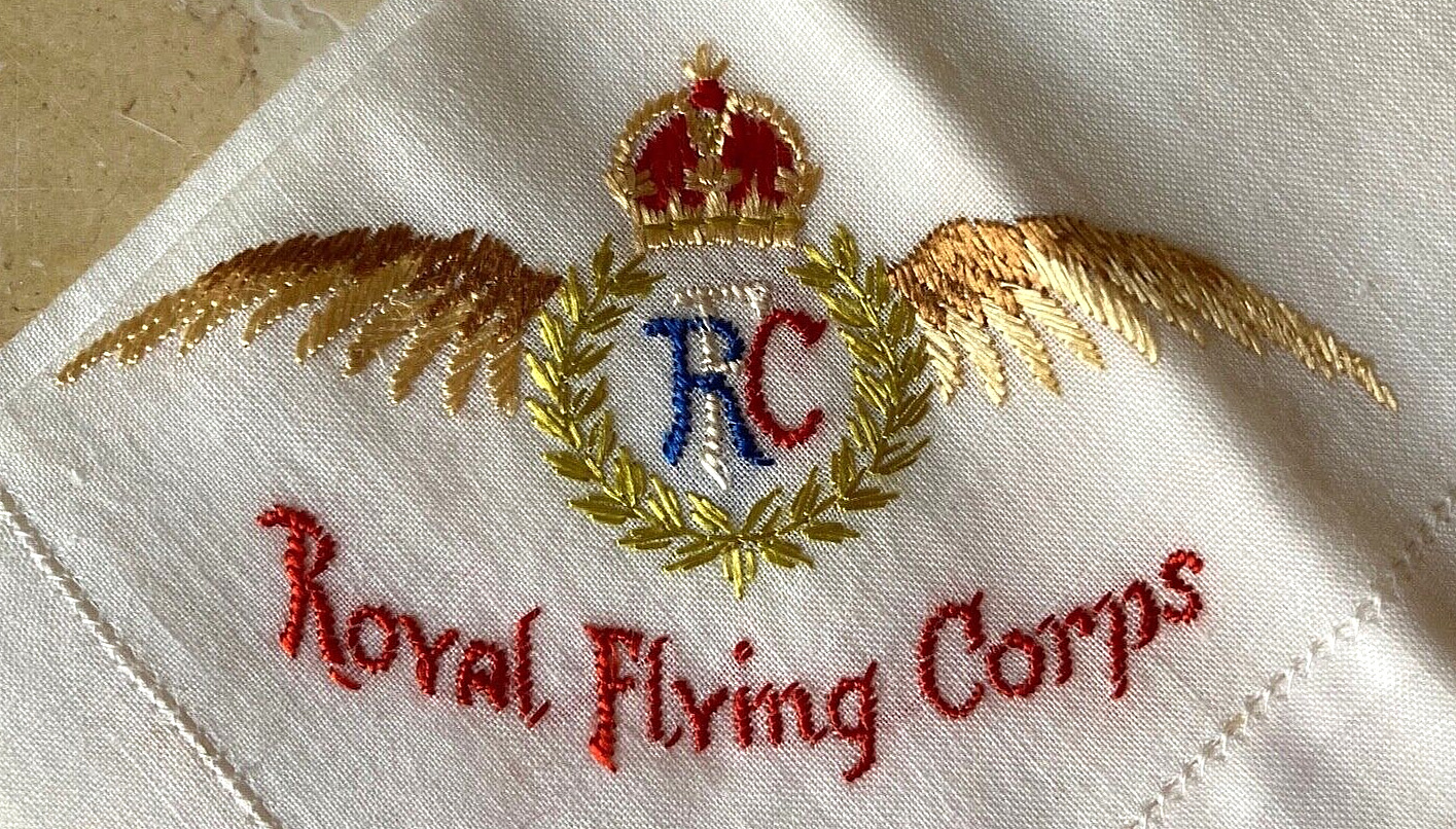 ORIGINAL - WW1 BRITISH ROYAL FLYING CORPS RFC EMBROIDERED HANDKERCHIEF c1916