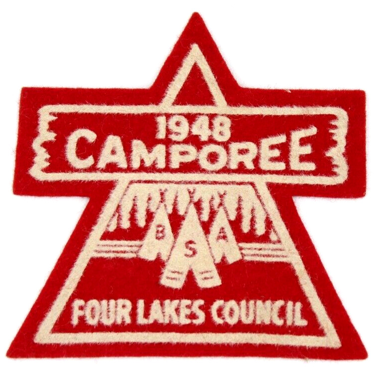 MINT Vintage 1948 Camporee Felt Patch Four Lakes Council Wisconsin WI Scouts BSA