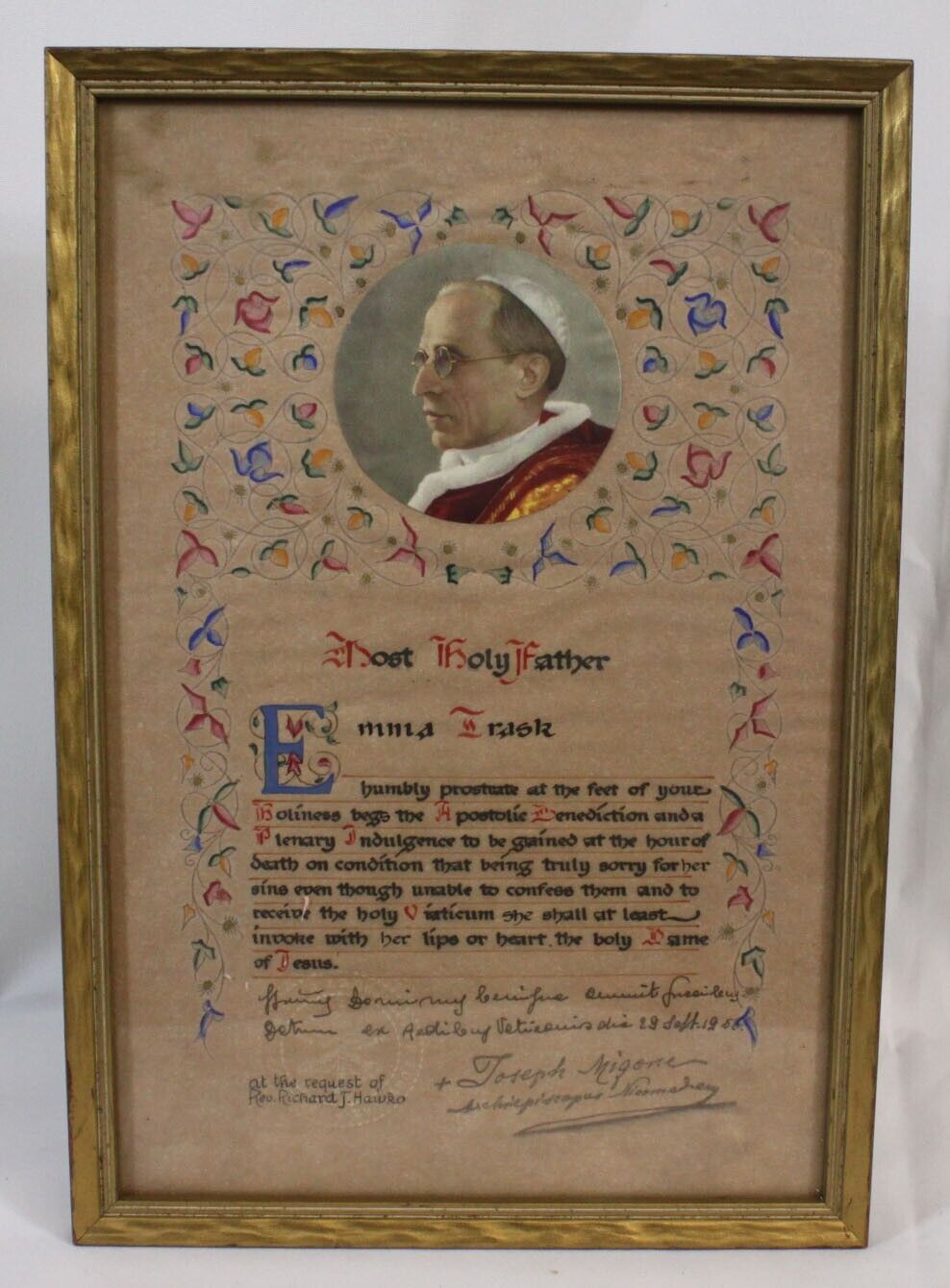Unusual Vtg Religious Picture Certificate 1956 Confession Signed Sealed 9x13 Odd