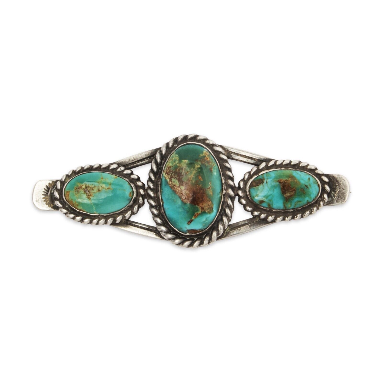 NATIVE AMERICAN OLD PAWN STERLING SILVER GREEN TURQUOISE PIN / BROOCH