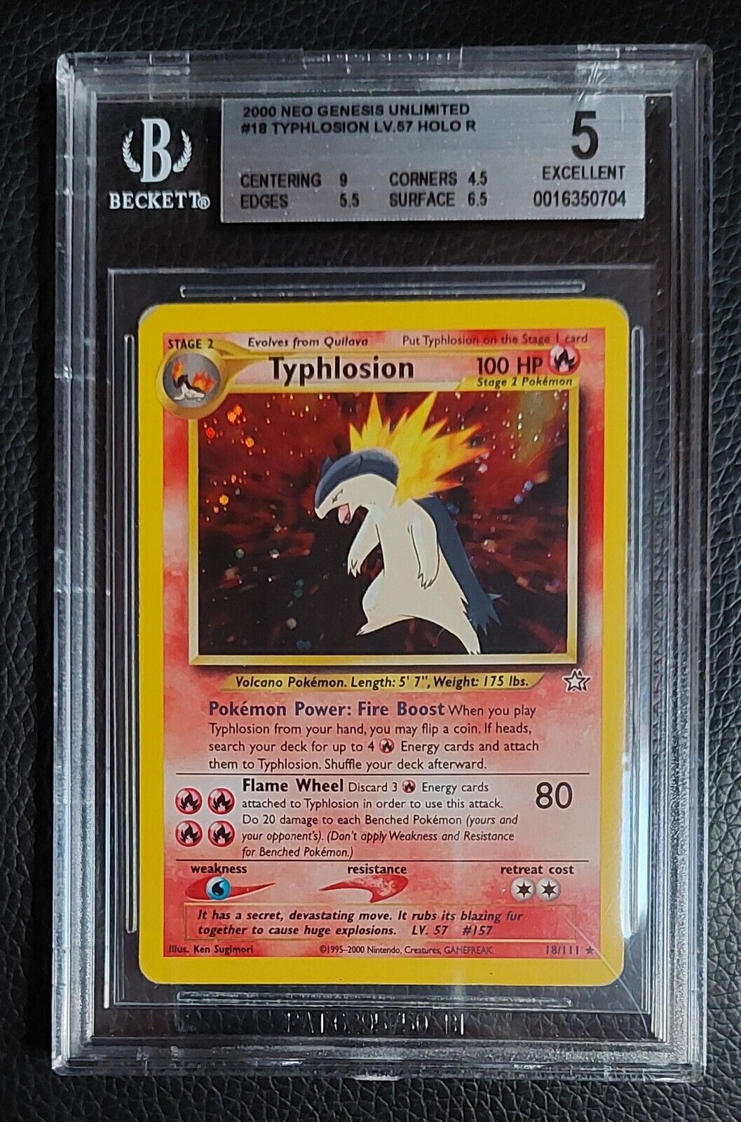 Typhlosion 18 1st ENG Pokemon Card NEO Genesis BGS 5