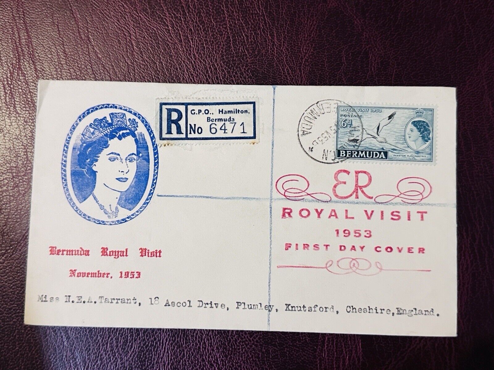 Royal Visit 1953  Bermuda FDC REGISTERED TO ENGLAND