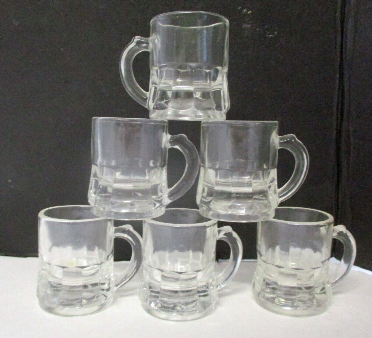 6 Vintage Mug Shape Clear Glass Shot Glasses