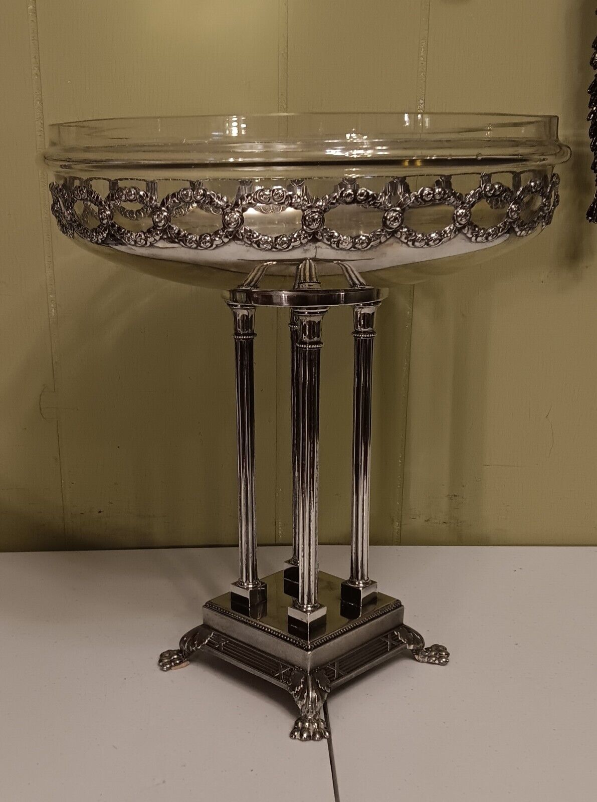 SILVERPLATE ART DECO CENTERPIECE WITH GLASS INSERT FOR FLOWERS 14HX 11 VINTAGE 
