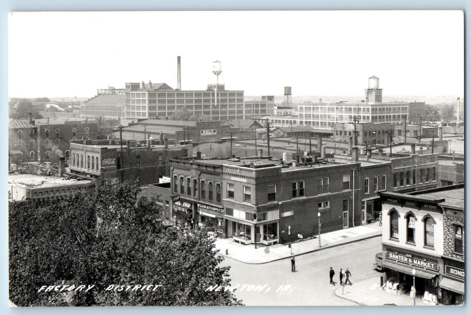 Newton Iowa IA Postcard RPPC Photo Factory District Santen's Market c1940's