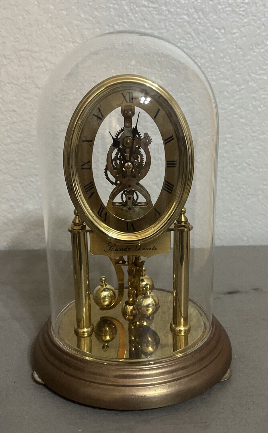 Vintage Kundo Anniversary Clock West Germany Glass Dome Battery Operated