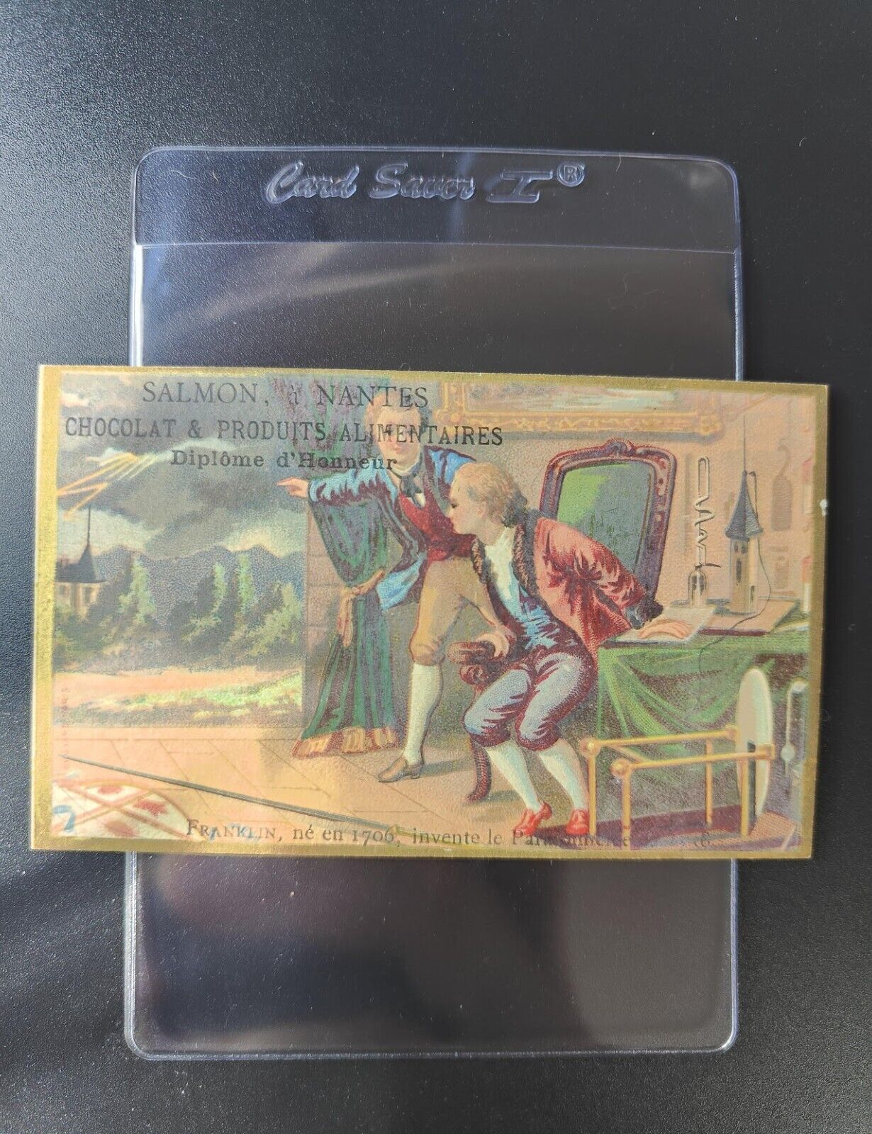 ca 1890 Benjamin Franklin French Trade Card Electricite Electricity