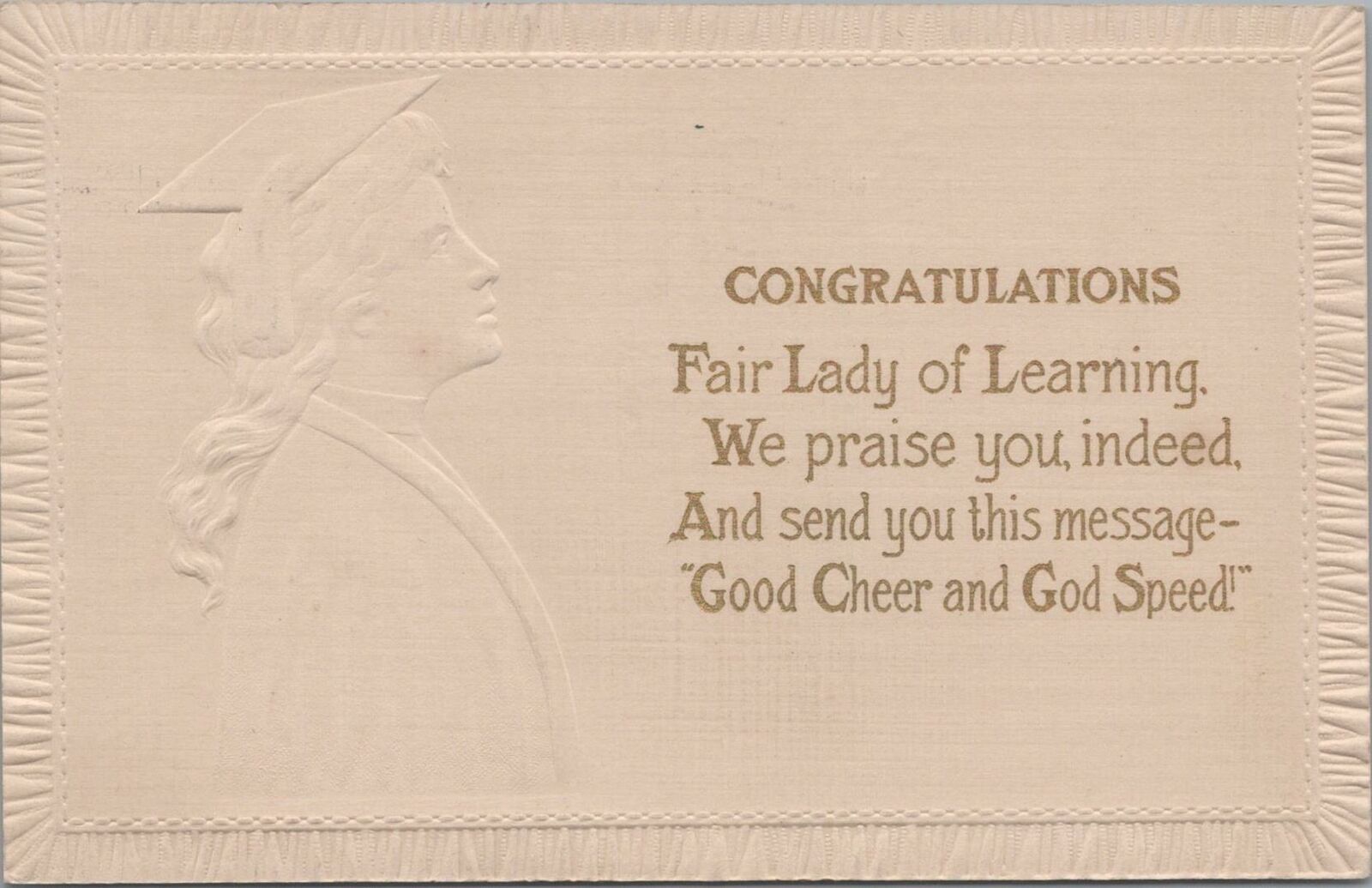 Postcard Graduation Congratulations Fair Lady of Learning We Praise You c. 1900s