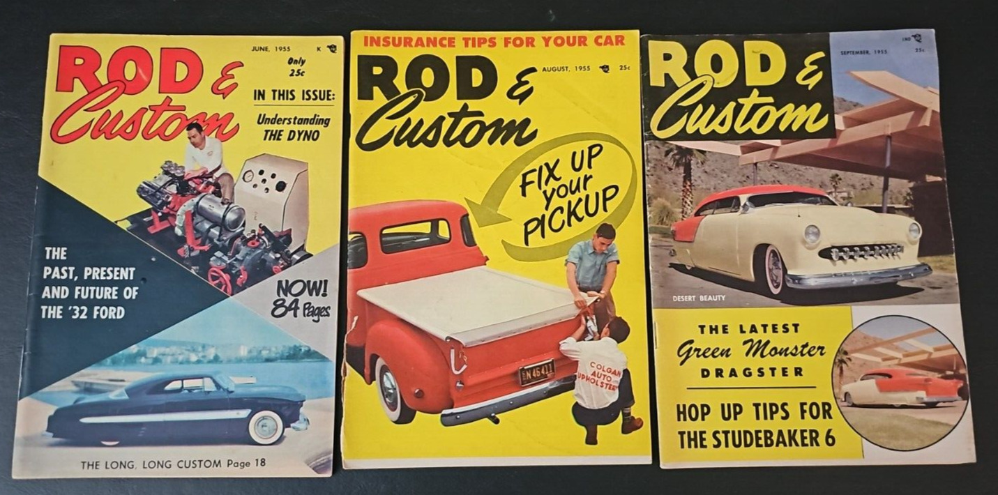 Rod & Custom Magazine 1955 June, August, Sept.  3 issues total