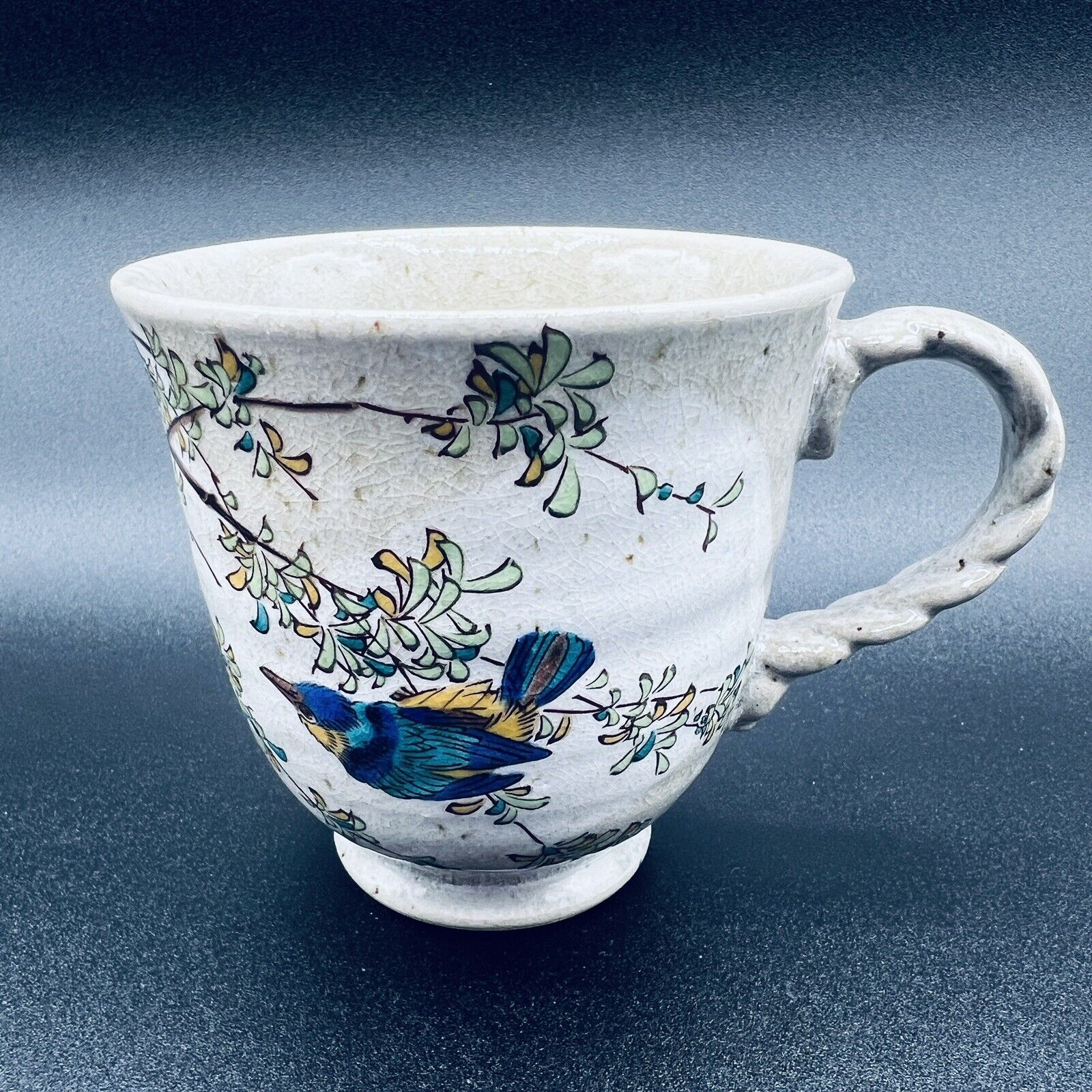 Kutani Yaki Ware Mug Tea Cup Kawasemi Kingfisher Bird Made in Japan Boxed Gift